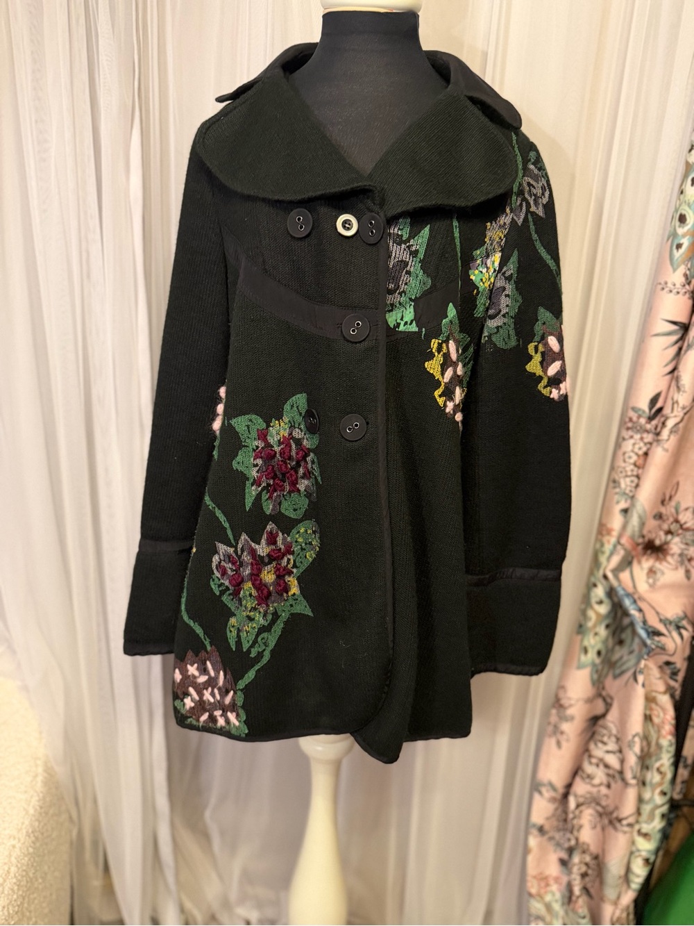 Adam Jacobs Eclectic Floral Knit Button-Up Statement Jacket Size L